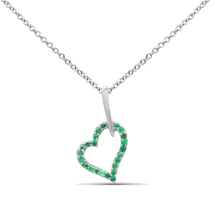 Muse Jewelry .09ct G SI 14K White Gold Emerald Gemstone Heart Pendant 18" Chain