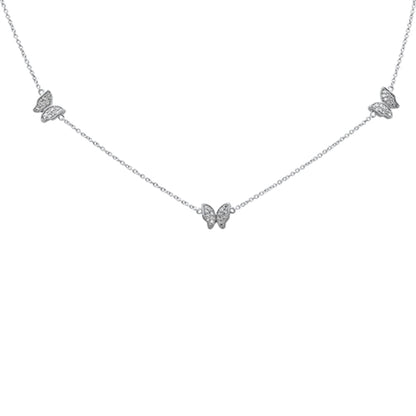 Muse Jewelry .15ct G SI 14K White Gold Diamond Butterfly Pendant Necklace 14+2"