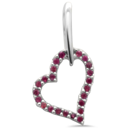 Muse Jewelry .13ct G SI 14K White Gold Ruby Gemstone Heart Pendant Necklace 18" Long