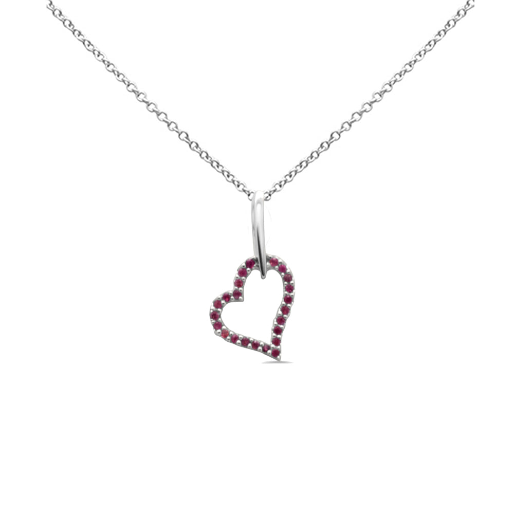 Muse Jewelry .13ct G SI 14K White Gold Ruby Gemstone Heart Pendant Necklace 18" Long