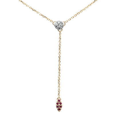 Muse Jewelry .12ct G SI 14K Yellow Gold Diamond & Ruby Gemstone Lariat Pendant Necklace 18" Long