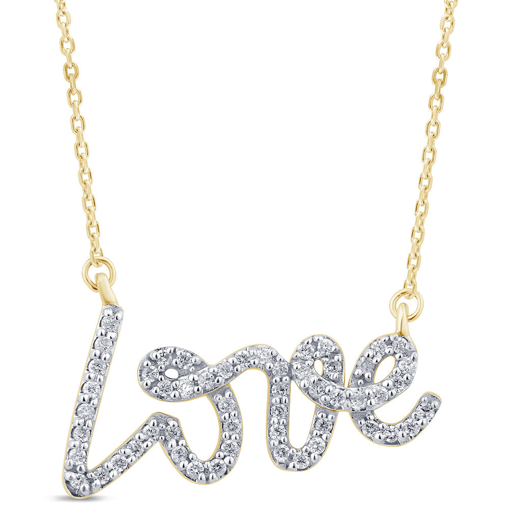 Muse Jewelry .24ct G SI 14K Yellow Gold Diamond "Love" Script Pendant Necklace 18" Long