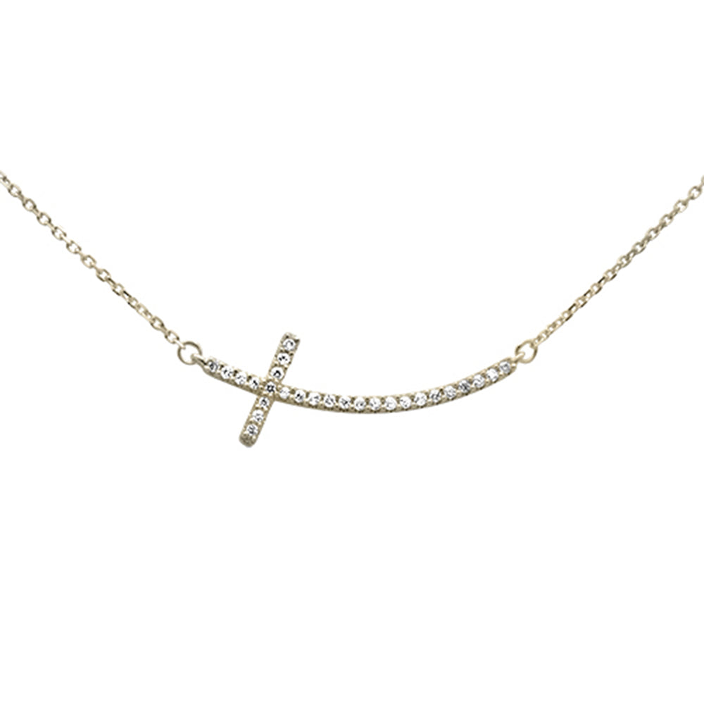 Muse Jewelry .13ct G SI 14K Yellow Gold Diamond Sideways Cross Pendant Necklace 18" Long