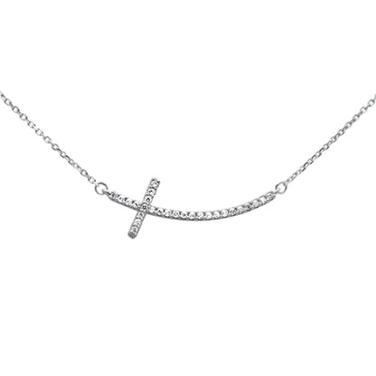 Muse Jewelry .13ct G SI 14K White Gold Diamond Sideways Cross Pendant Necklace 18"