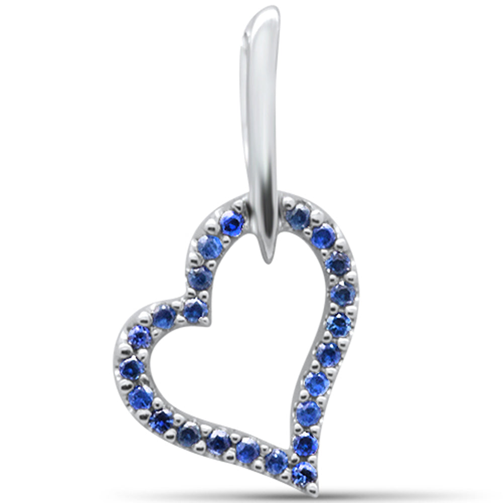 Muse Jewelry 0.16CT 14K White Gold Blue Sapphire Gemstone Heart Charm Pendant Only