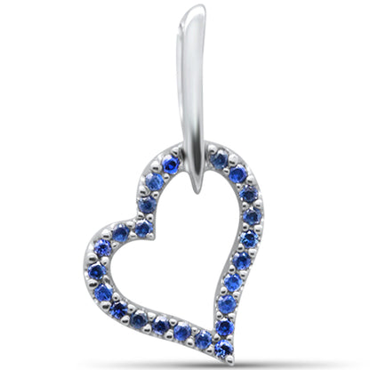 Muse Jewelry 0.16CT 14K White Gold Blue Sapphire Gemstone Heart Charm Pendant Only