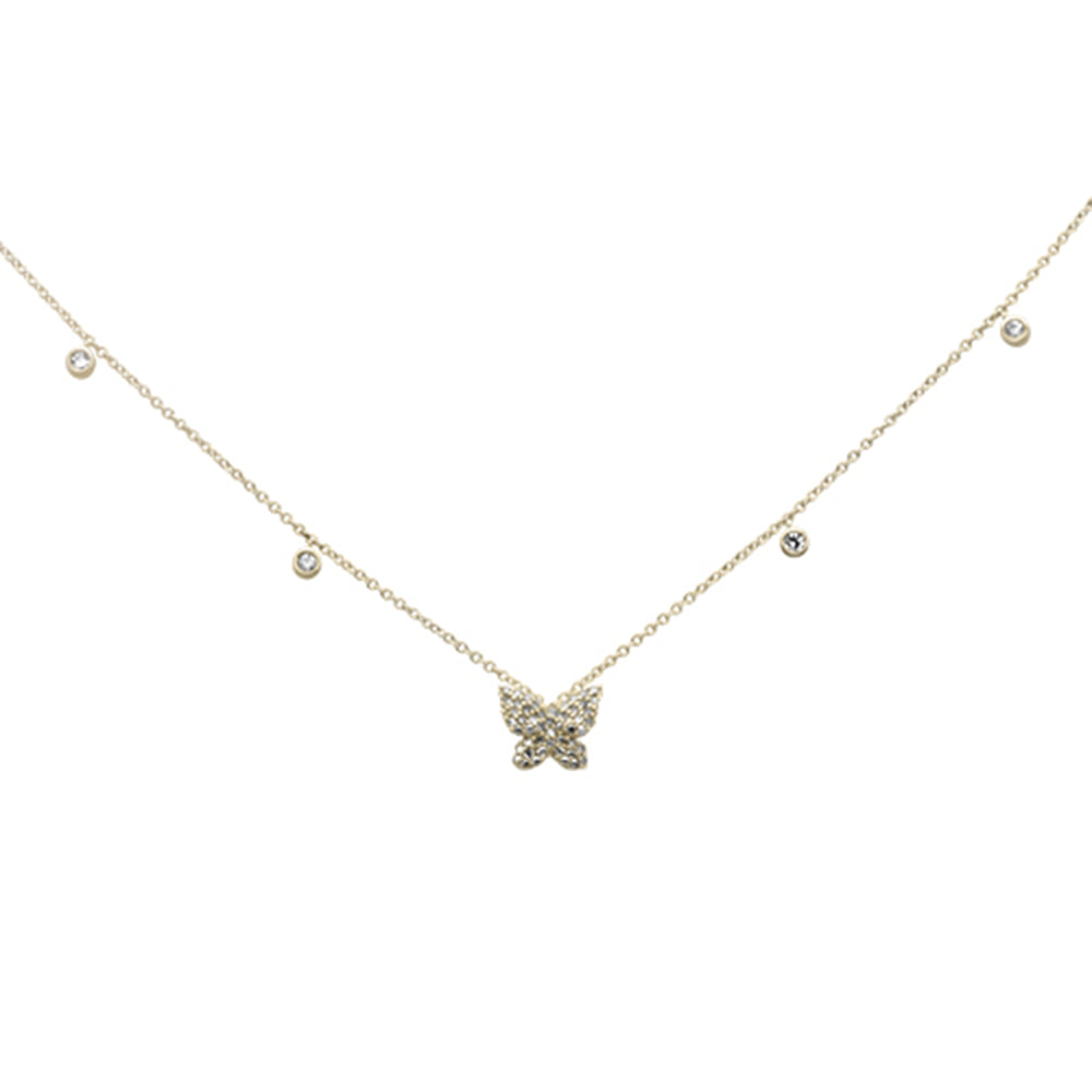 Muse Jewelry .22ct G SI 14K Yellow Gold Diamond Butterfly Pendant Necklace 16+2" Ext