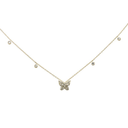 Muse Jewelry .22ct G SI 14K Yellow Gold Diamond Butterfly Pendant Necklace 16+2" Ext