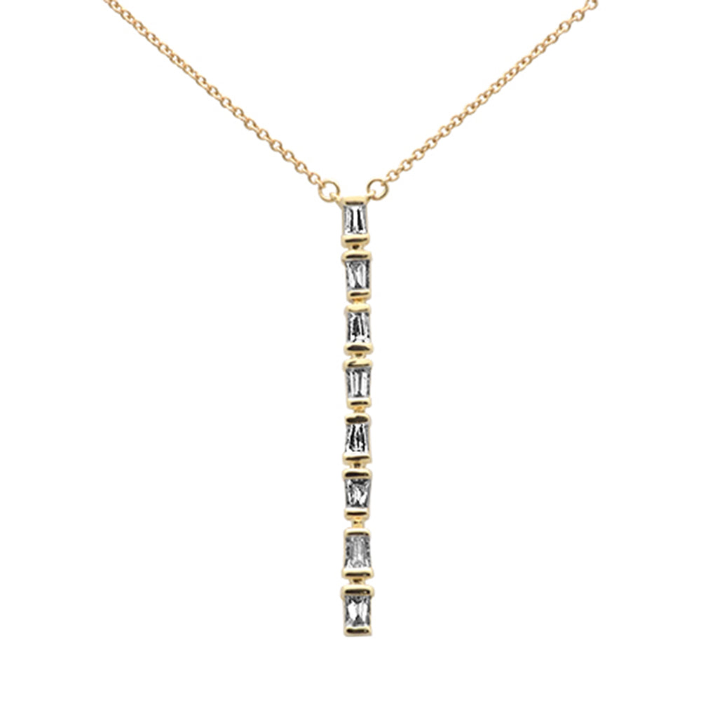 Muse Jewelry .28ct G SI 14K Yellow Gold Baguette Diamond Drop Line Pendant Necklace 18" Long