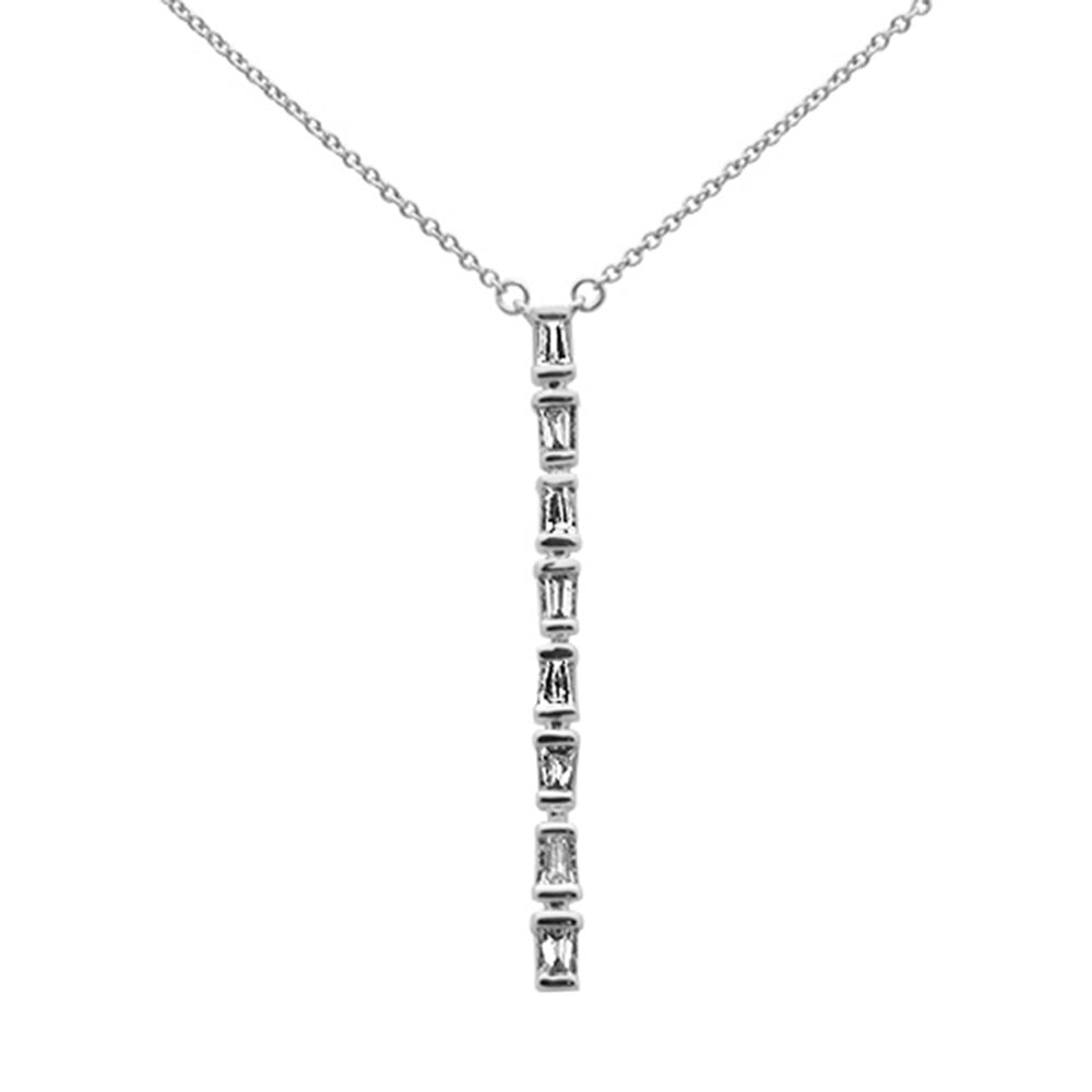 Muse Jewelry .28ct G SI 14K White Gold Baguette Diamond Drop Line Pendant Necklace 18" Long