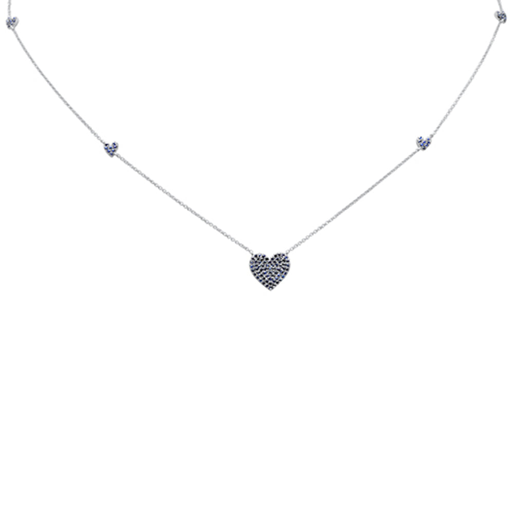 Muse Jewelry .66ct G SI 14K White Gold Blue Sapphire Gemstone Heart Pendant Necklace 18"