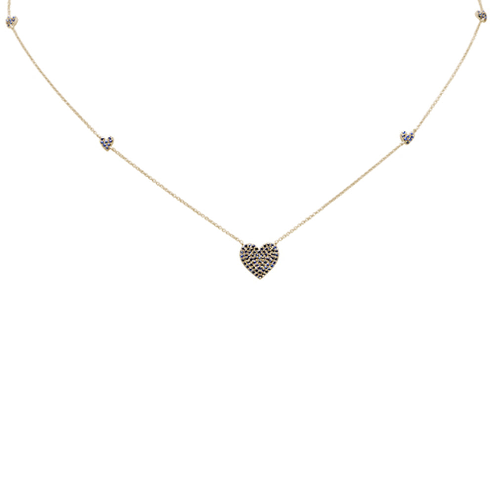 Muse Jewelry .68ct G SI 14K Yellow Gold Blue Sapphire Gemstone Heart Pendant Necklace 18"