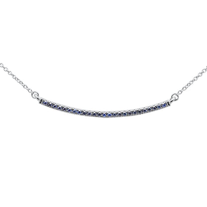 Muse Jewelry .19ct G SI 14K White Gold Blue Sapphire Gemstone Bar Pendant 18" Long