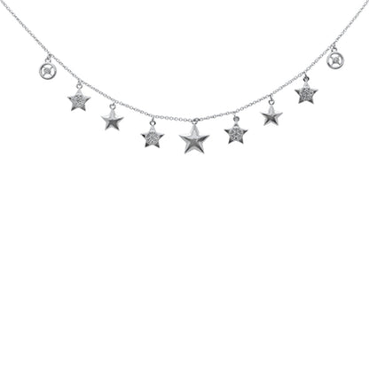 Muse Jewelry .29ct G SI 14K White Gold Diamond Stars Pendant Necklace 16+2" Ext.