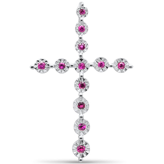 Muse Jewelry .12ct G SI 14K Two Tone Gold Ruby Gemstone Cross Charm Pendant