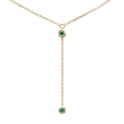 Muse Jewelry .04ct G SI 14K Yellow Gold Emerald Gemstone Drop Lariat Pendant Necklace 16+2" Ext,