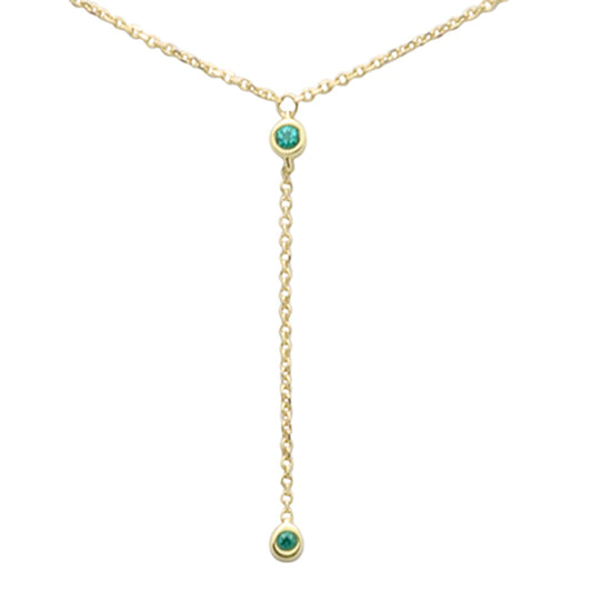 Muse Jewelry .05ct G SI 14K Yellow Gold Emerald Gemstone Drop Pendant Necklace 16" + 2" EXT