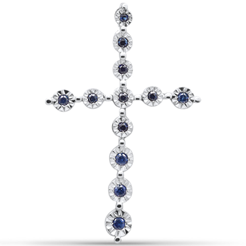 Muse Jewelry .12ct G SI 14K White Gold Diamond & Blue Sapphire Gemstone Cross Pendant