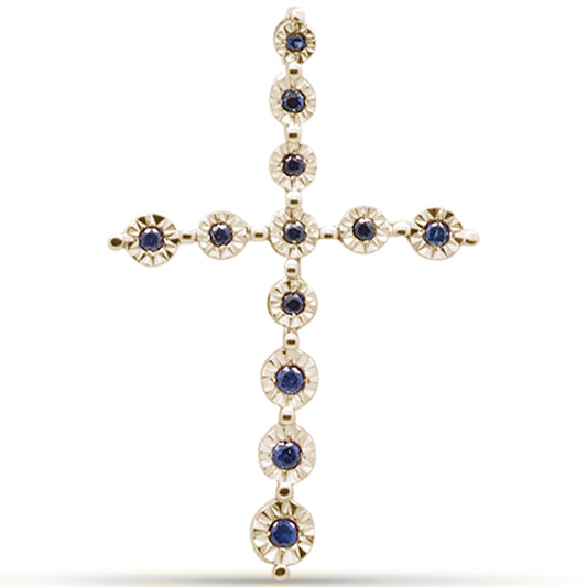 Muse Jewelry .11ct G SI 14K Yellow Gold Blue Sapphire Gemstone Cross Pendant