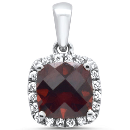 Muse Jewelry GEMSTONE 1.49ct G SI 14K White Gold Diamond & Cushion Garnet Gemstone Pendant