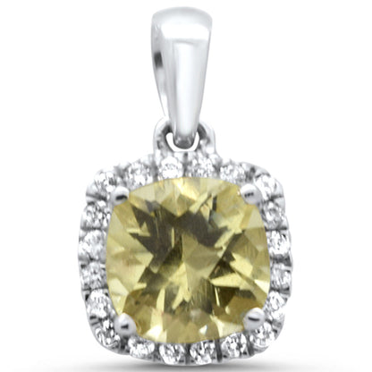 Muse Jewelry GEMSTONE 0.99ct G SI 14K White Gold Diamond & Cushion Lemon Topaz Gemstone Pendant