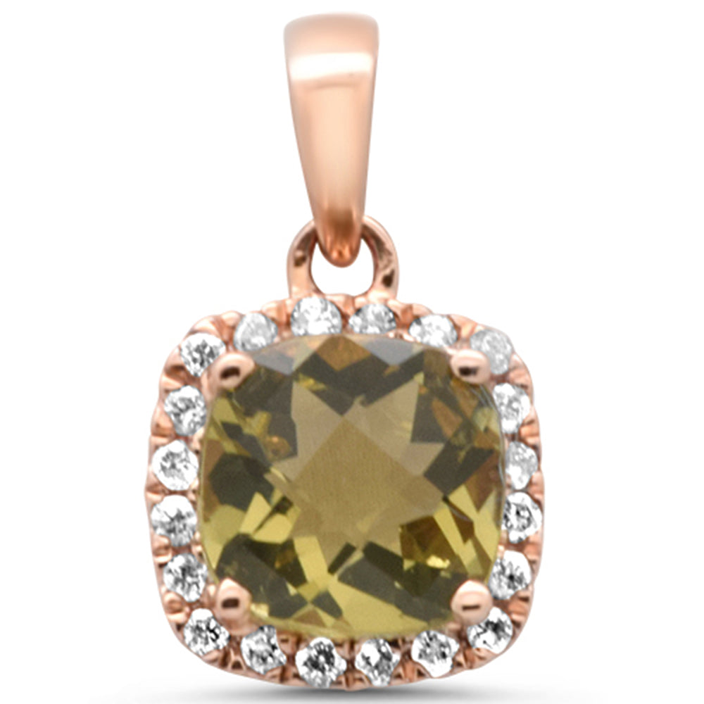 Muse Jewelry GEMSTONE .97ct G SI 14K Rose Gold Diamond & Cushion Olive Gemstone Pendant