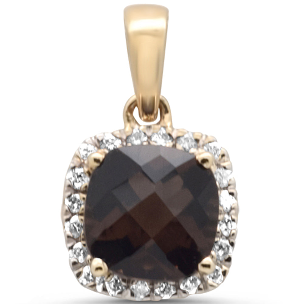 Muse Jewelry GEMSTONE 1.00ct G SI 14K Yellow Gold Diamond & Cushion Smokey Topaz Gemstone Pendant