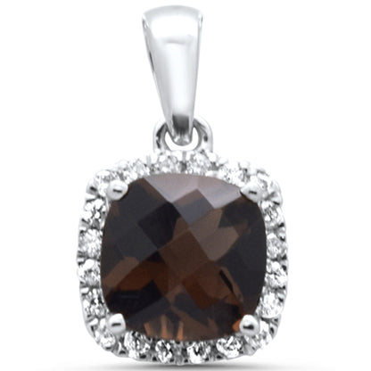 Muse Jewelry GEMSTONE 1.00ct G SI 14K White Gold Diamond & Cushion Smokey Topaz Gemstone Pendant