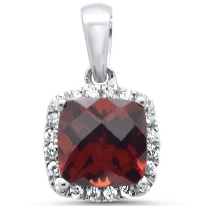 Muse Jewelry GEMSTONE 1.33ct G SI 14K White Gold Diamond & Cushion Garnet Gemstone Pendant