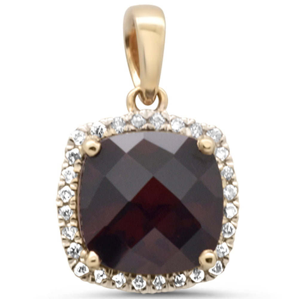Muse Jewelry GEMSTONE 2.94ct G SI 14K Yellow Gold Diamond & Cushion Garnet Gemstone Pendant