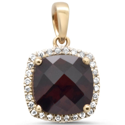 Muse Jewelry GEMSTONE 2.94ct G SI 14K Yellow Gold Diamond & Cushion Garnet Gemstone Pendant
