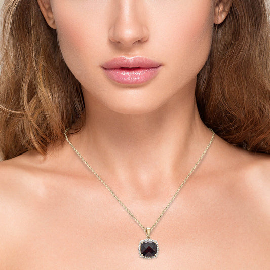 Muse Jewelry GEMSTONE 2.94ct G SI 14K Yellow Gold Diamond & Cushion Garnet Gemstone Pendant