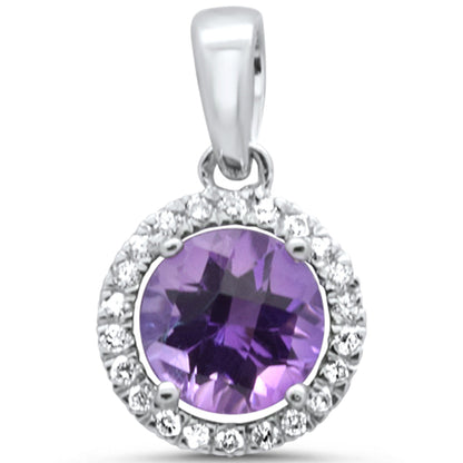 Muse Jewelry GEMSTONE .93ct G SI 14K White Gold Diamond & Round Amethyst Gemstone Pendant