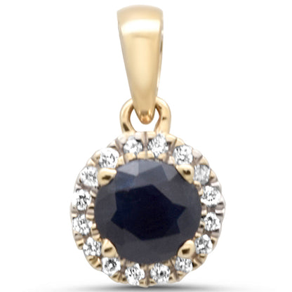 Muse Jewelry GEMSTONE .60ct G SI 14K Yellow Gold Diamond & Round Blue Sapphire Gemstone Pendant