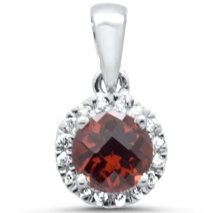 Muse Jewelry GEMSTONE .66ct G SI 14K White Gold Diamond & Round Garnet Gemstone Pendant