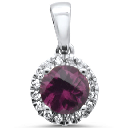 Muse Jewelry GEMSTONE .62ct G SI 14K White Gold Diamond & Round Rhodolite Gemstone Pendant