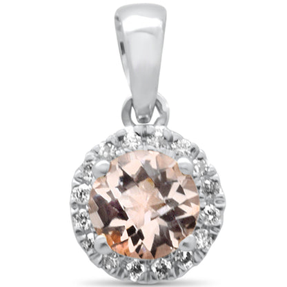 Muse Jewelry GEMSTONE .97ct G SI 14K White Gold Diamond & Round Morganite Gemstone Pendant