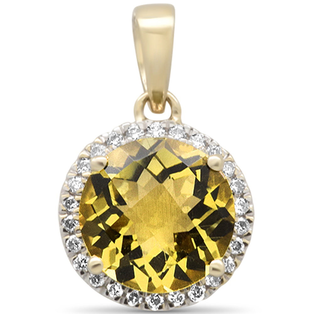 Muse Jewelry GEMSTONE 1.91ct G SI 14K Yellow Gold Diamond & Round Olive Gemstone Pendant