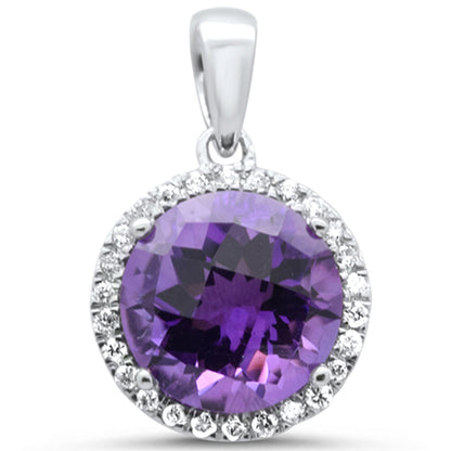 Muse Jewelry GEMSTONE 2.65ct G SI 14K White Gold Diamond & Round Amethyst Gemstone Pendant