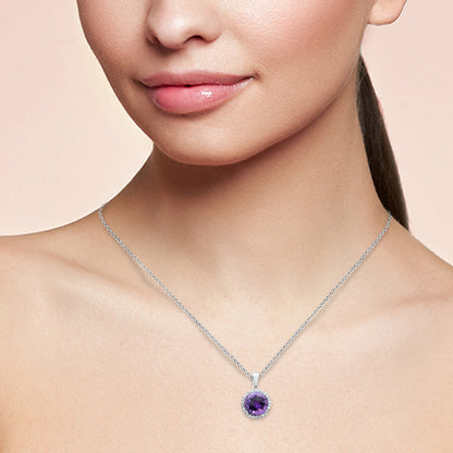 Muse Jewelry GEMSTONE 2.65ct G SI 14K White Gold Diamond & Round Amethyst Gemstone Pendant