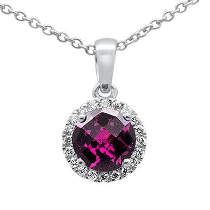 Muse Jewelry GEMSTONE 1.01ct G SI 14K White Gold Diamond & Round Rhodolite Gemstone Pendant Necklace 18" Long