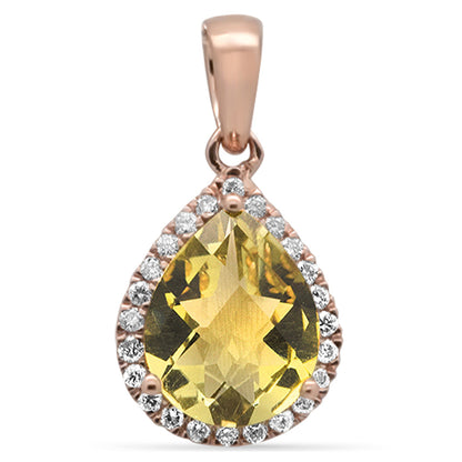 Muse Jewelry GEMSTONE 1.42ct G SI 14K Rose Gold Diamond & Pear Shaped Olive Gemstone Pendant