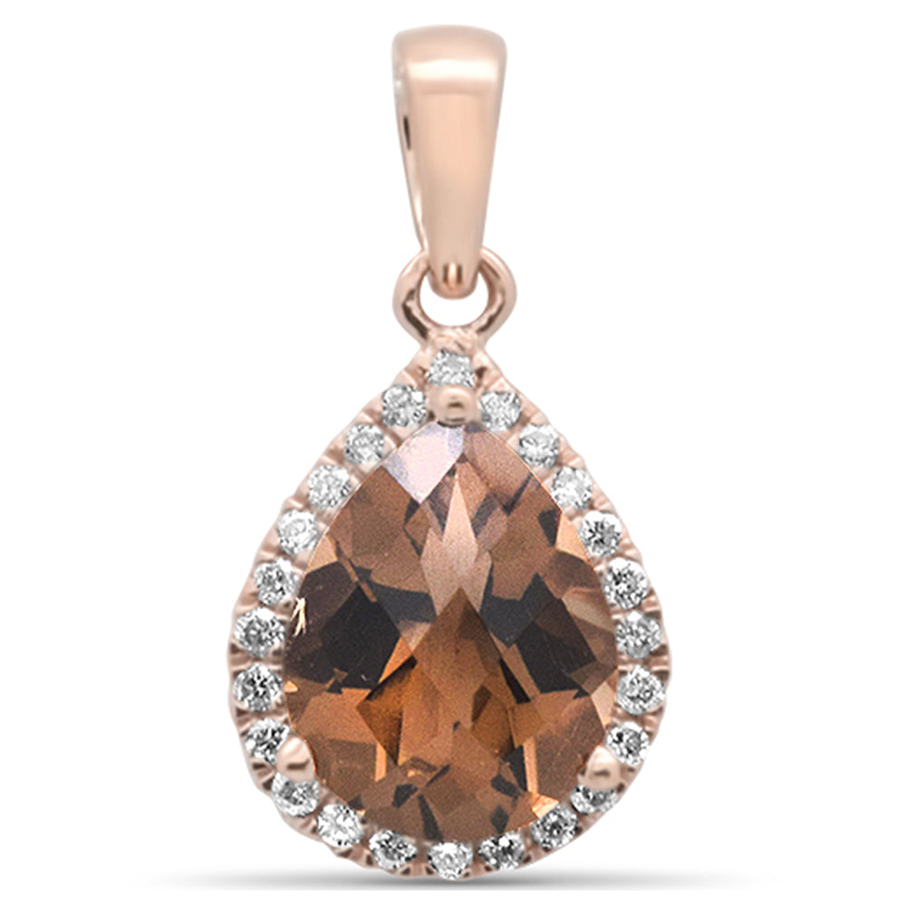 Muse Jewelry GEMSTONE 1.64ct G SI 14K Rose Gold Diamond & Pear Shaped Smokey Topaz Gemstone Pendant