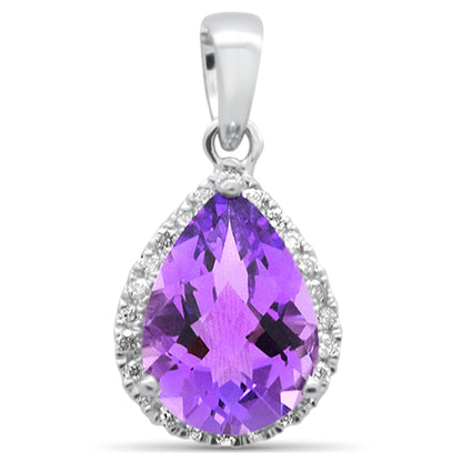 Muse Jewelry GEMSTONE 1.56ct G SI 14K White Gold Diamond & Pear Shaped Amethyst Gemstone Pendant