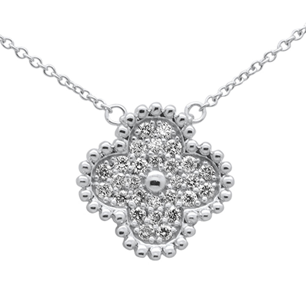 Muse Jewelry .31ct G SI 14K White Gold Diamond Clover Pendant Necklace 18" Long