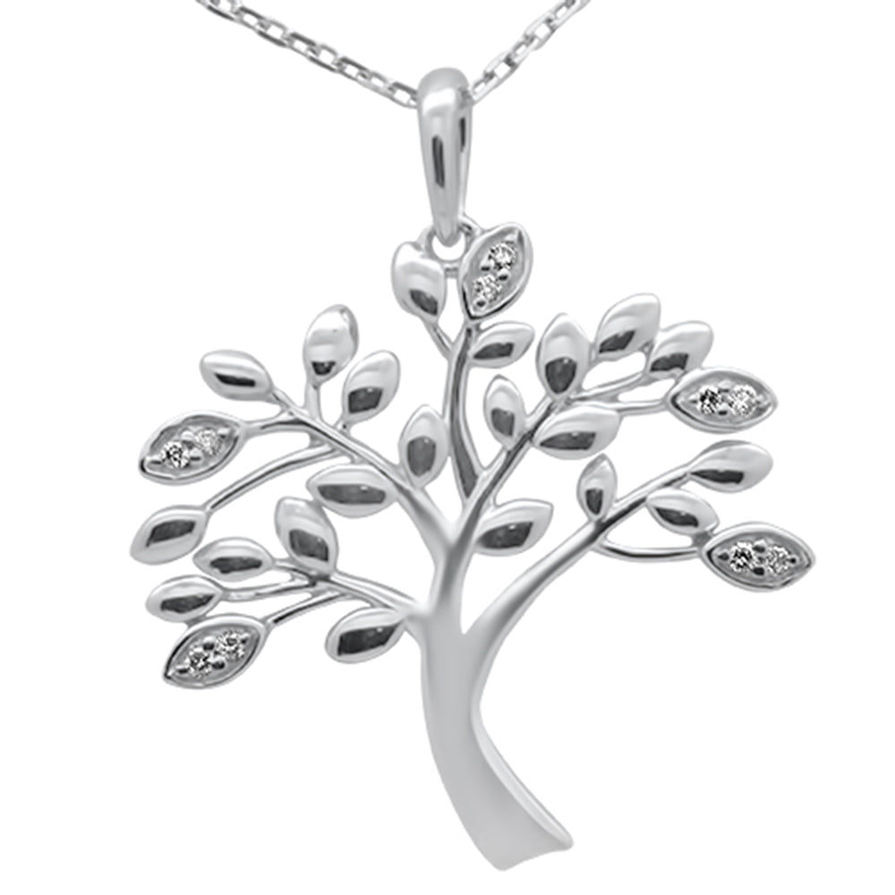 Muse Jewelry .05ct G SI 14K White Gold Diamond Olive Tree Pendant Necklace 18" Long