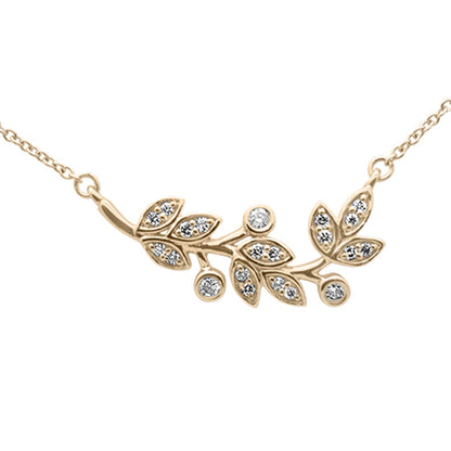 Muse Jewelry .14ct G SI 14K Yellow Gold Diamond Olive Branch Leaf Pendant Necklace 18" Long