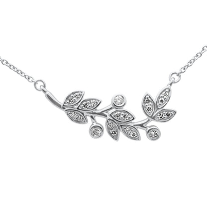 Muse Jewelry .14ct G SI 14K White Gold Diamond Olive Branch Leaf Pendant Necklace 18" Long