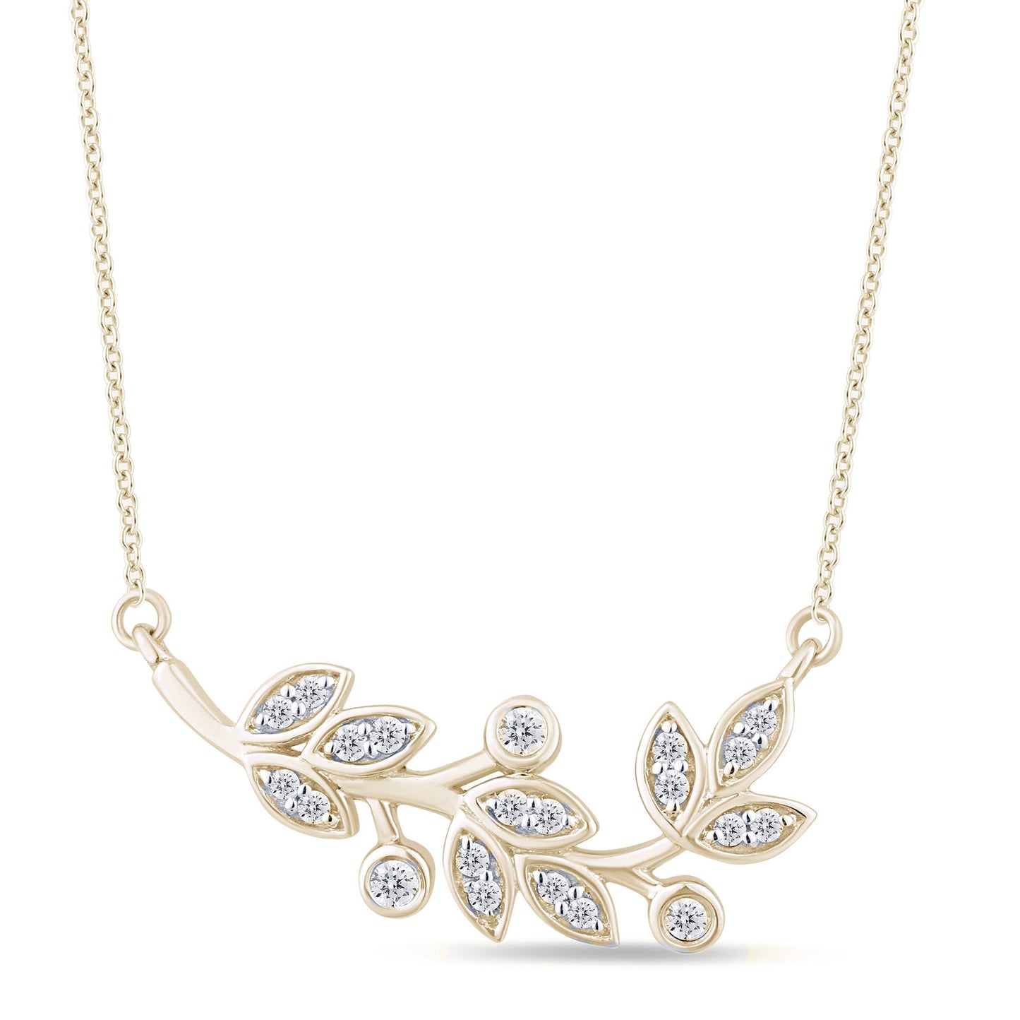 Muse Jewelry .14ct G SI 14K Yellow Gold Diamond Olive Branch Leaf Pendant Necklace 18" Long