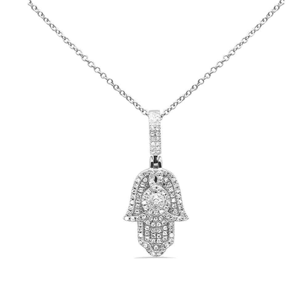 Muse Jewelry .19ct G SI 14K White Gold Diamond Hamsa Pendant Necklace 18" Long